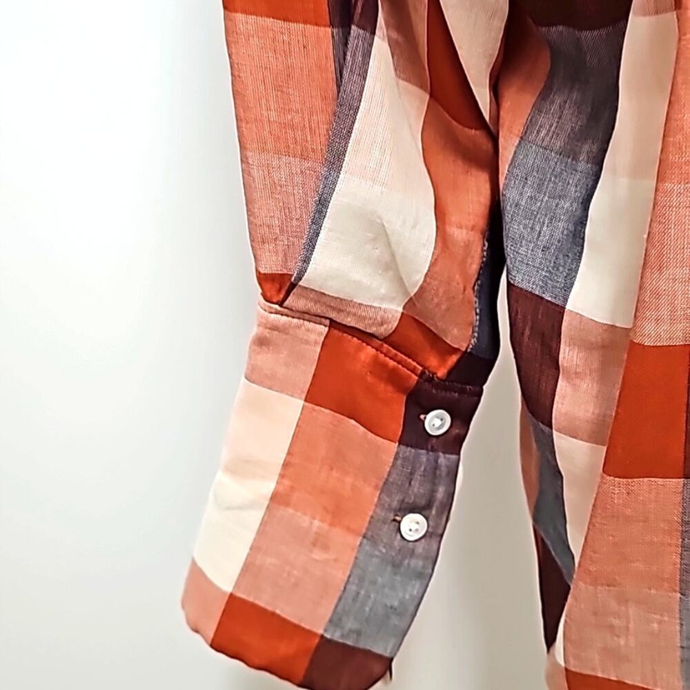 Joie Top Cider Orange Dia Plaid Button Front Long Puffy Sleeve Woman Size M - Picture 8 of 12